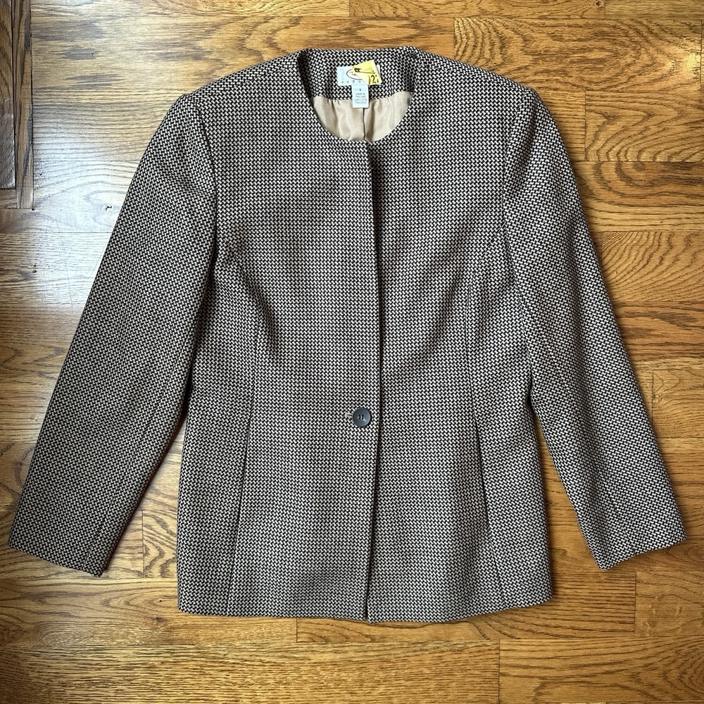 Talbots‎ Women's Houndstooth Jacket Size 4 Brown 100% Wool Shell Blazer